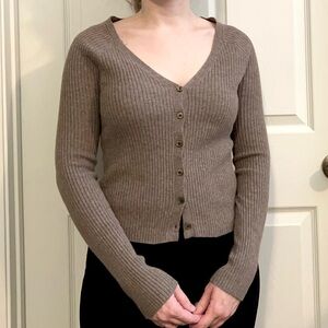 Old Navy SoSoft Lite Brown Ribbed Cardigan Button Front V Neck Sweater Top